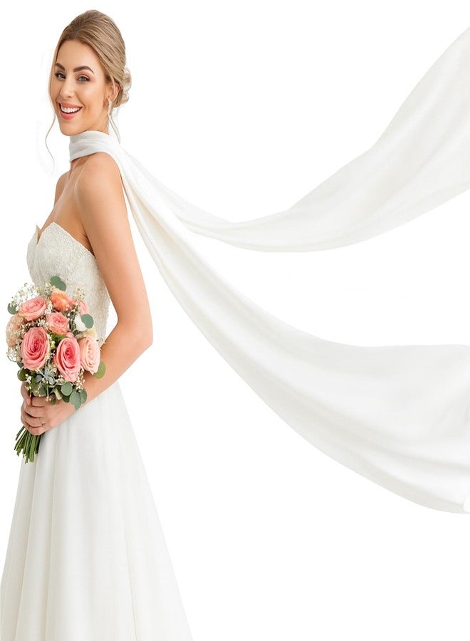 TWPER Bridal Neck Scarf Long for Wedding, 142 Inch White Wedding Scarf for Bride - Minimalist Tulle Wrap for Ceremony Elopement Reception Bridal Portrait Accessory - Image 1